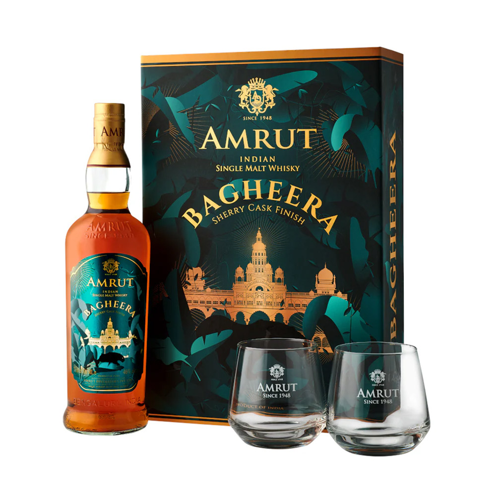 AMRUT-BAGHEERA-GIFT-PACK-700ML AMRUT BAGHEERA INDIAN SINGLE MALT 700ml (+2 GLASSES) GIFT PACK - Image 1